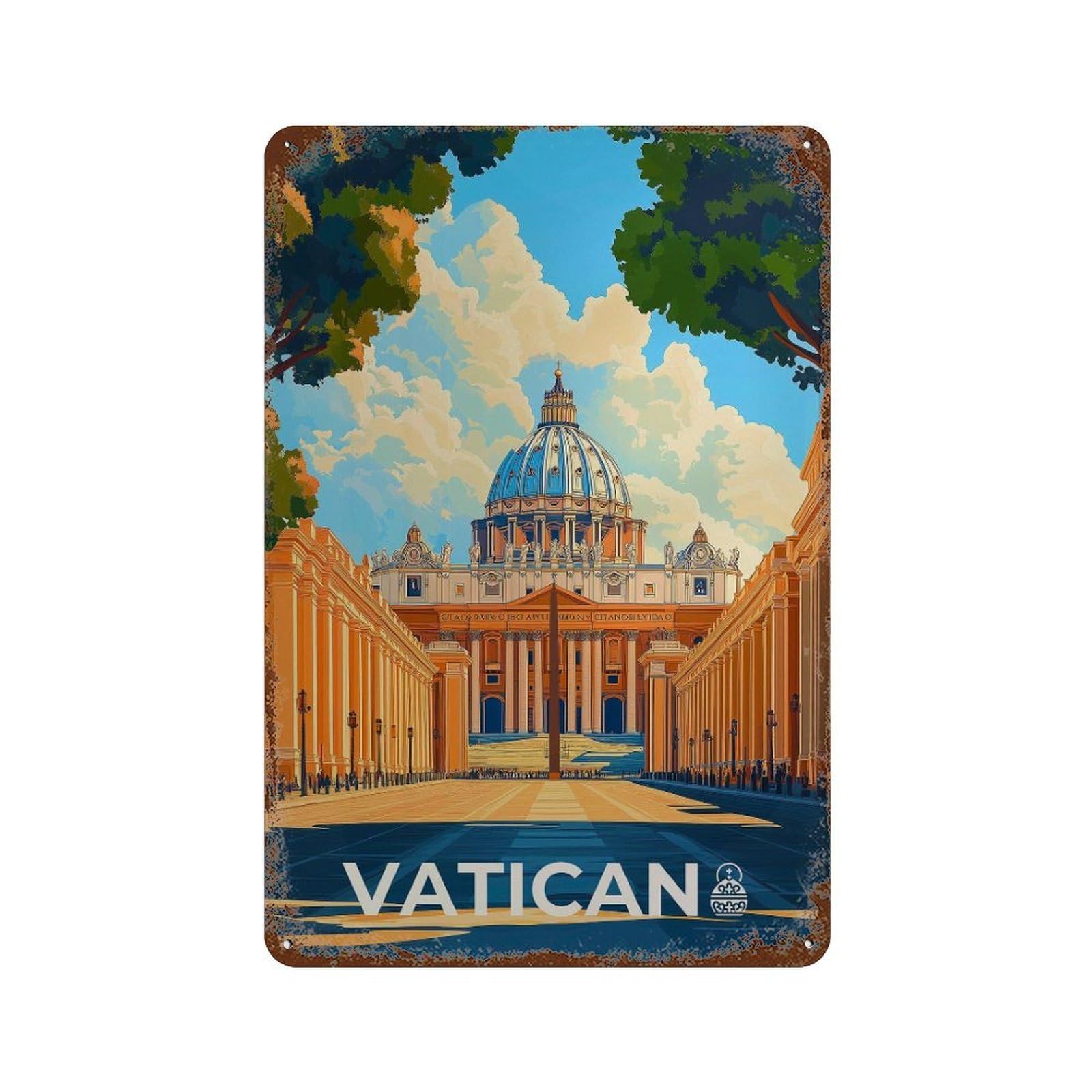 xiaoxiaoshen Vatican Travel Italy Cityscape Wall Decor Art Metal Tin Poster Modern Home Decor Art Home Bar Shop Decorations Vintage Sign 30x20cm