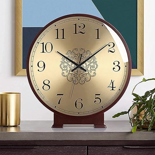Reloj de repisa, reloj silencioso de 10 pulgadas, funciona con pilas, de madera maciza vintage, para decoración de sala de estar, reloj de mesa de