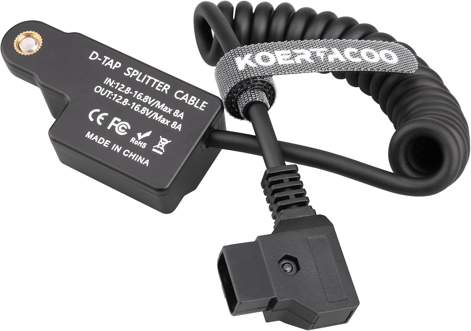 D-Tap 1×3 Power Splitter Adapter with Voltage Display & 1/4 Mounting Screws for V-Mount/Gold Mount Battery,Camera Cage,Video Transmission, Monitor, BMPCC 4K/6K, etc. (Coiled Cable Version)