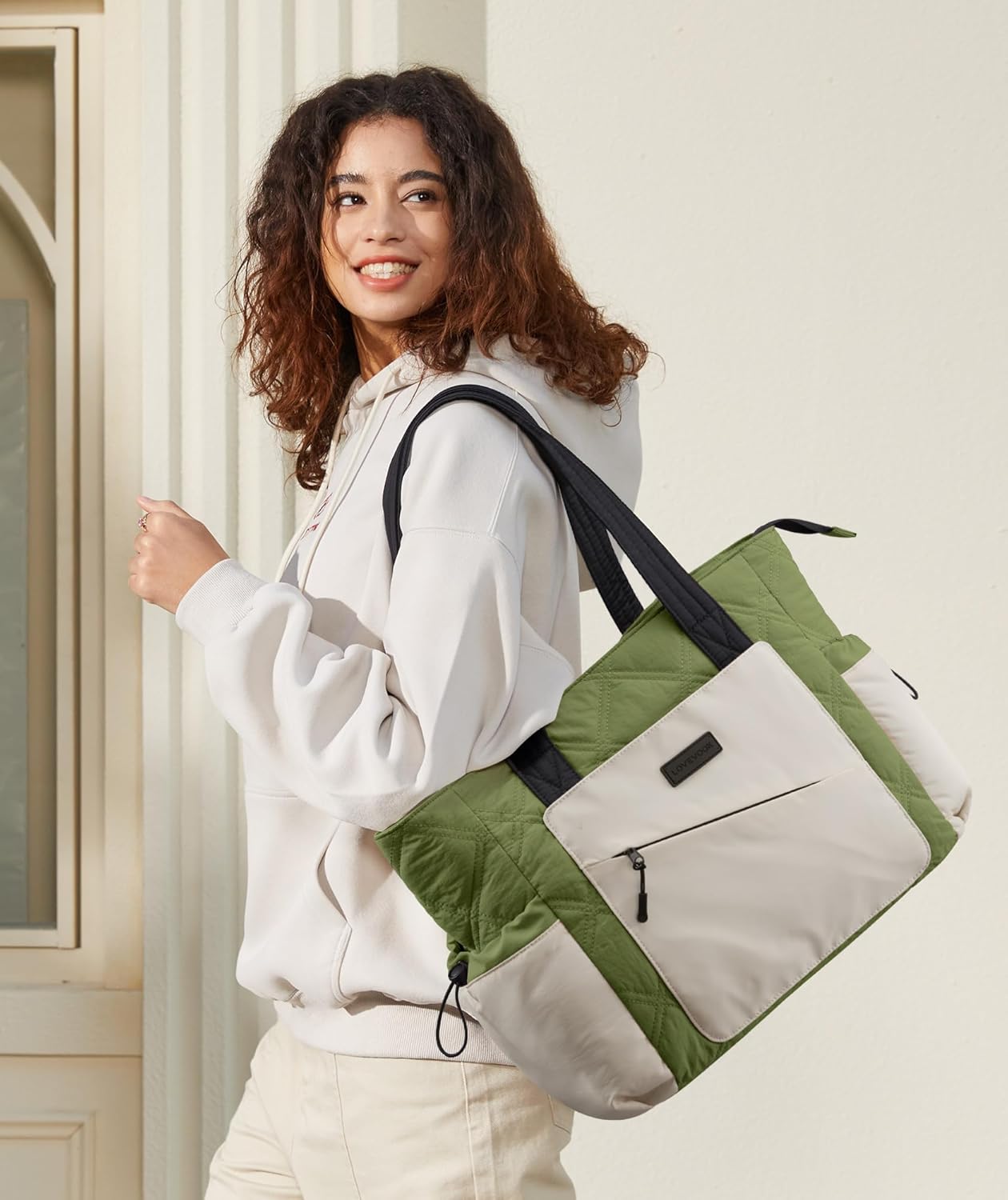 LOVEVOOK Tote Bag for Women, puffer tote bag for Work Travel Nurse, Lightweight quilted Bags with Compartments