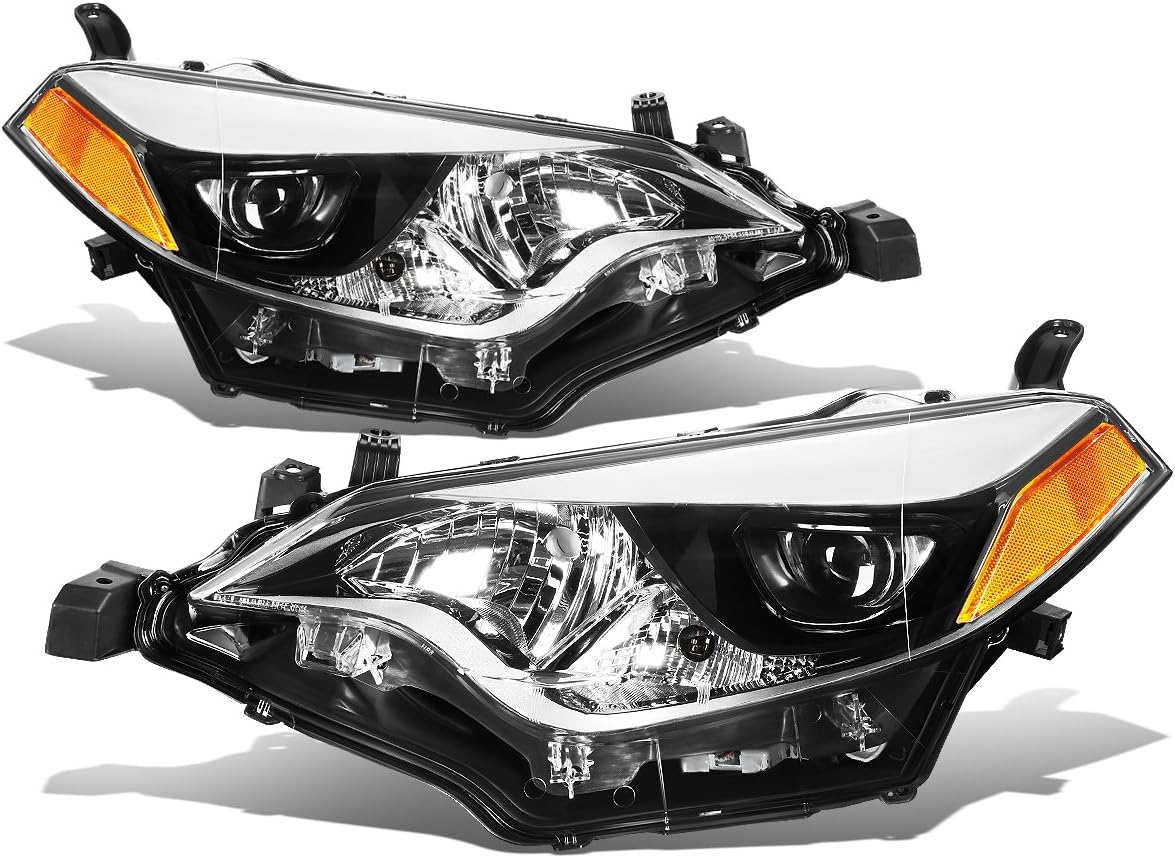 Auto Dynasty LED Projector Headlight Assembly Lamp Compatible with 2014 2015 2016 Toyota Corolla Sedan, Driver and Passenger Side, Black Housing Clear Corner