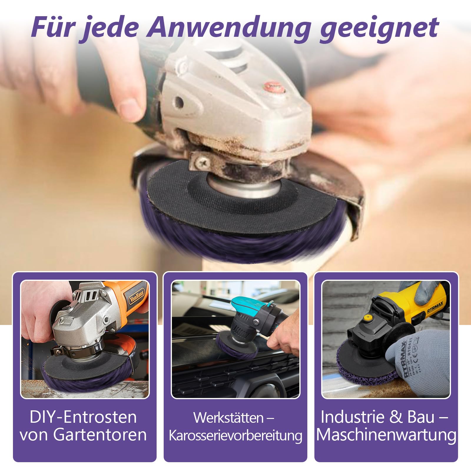 10 Pezzi Dischi Abrasivi 115 mm Foro 22 mm, Dischi per Smerigliatrice Angolare Viola, Rimozione Ruggine, Vernice e Levigatura per Metallo, Fai da Te e Officina