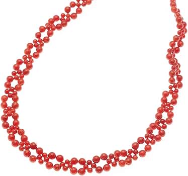 【天然赤珊瑚】深みのある艶やか編み込みネックレス（シルバー／41cm） 天然赤珊瑚】深みのある艶やか編み込みネックレス（シルバー／41cm）