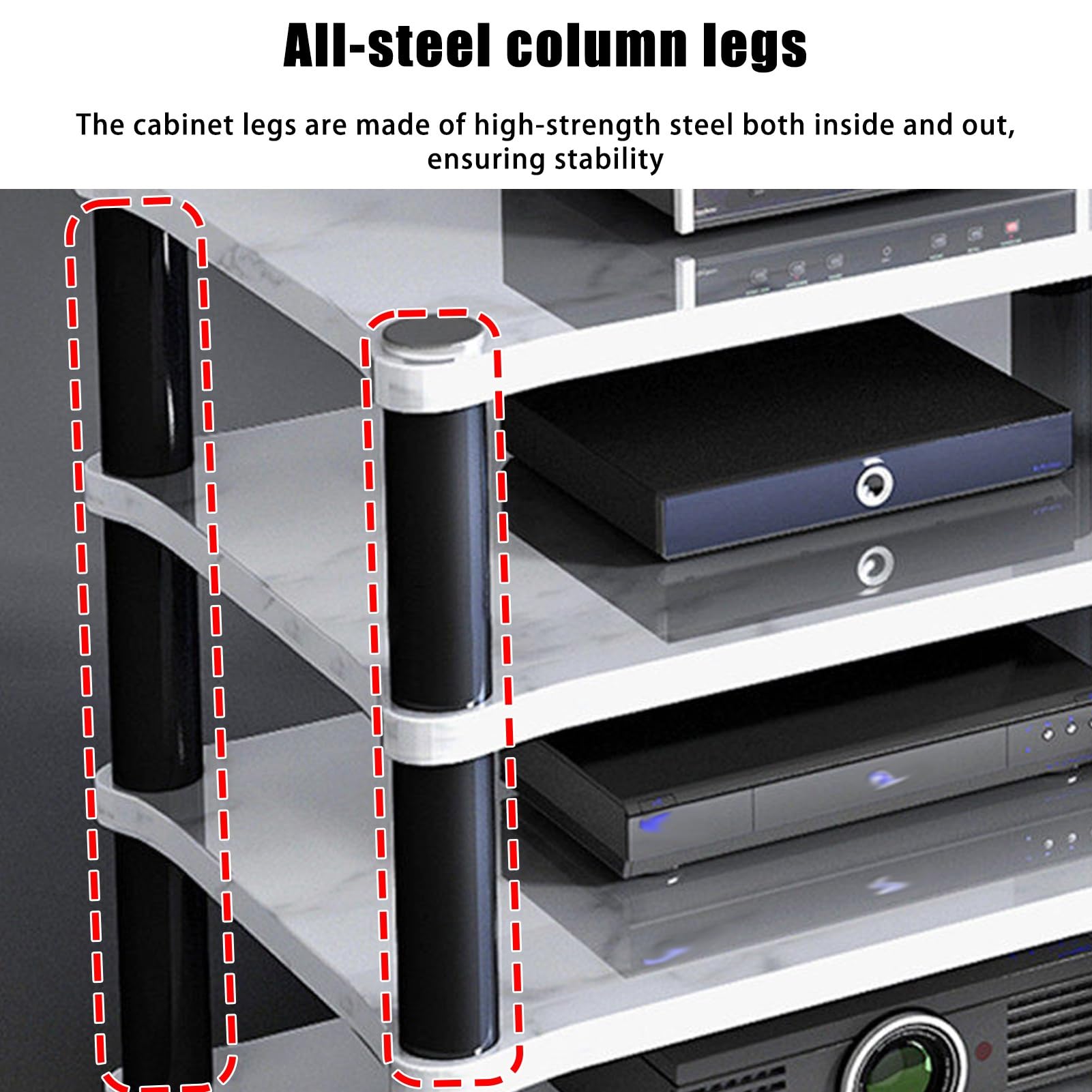 Stojak na Multimedia AV, Wytrzymały Stojak Audio 70,8" L z Nóżkami Tłumiącymi Wibracje, Stojak Stereo z Otwartą Półką na Wzmacniacz, Amplituner, Gramofon(4 tier 75cm/29.5in)