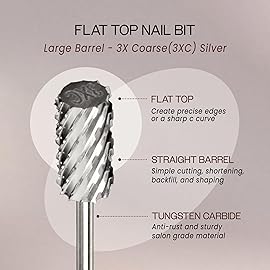 PANA Professional 3/32 Shank Size - Flat Top Large Barrel Silver Carbide Bit 3X Coarse Grit - Nail Drill Bit for Dremel Machine