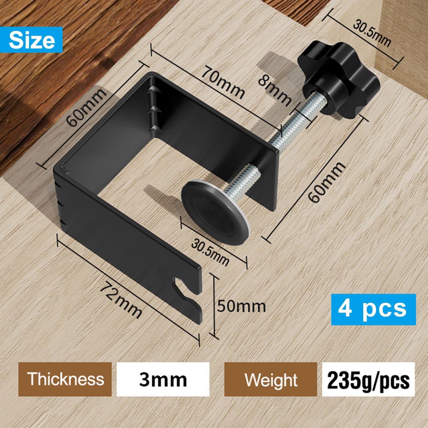 JEEJINYAN® 4 Pcs C Clamps, Drawer Front Installation Clamps, Cold-Rolled Steel Clamps for Woodworking, Can Be Used as Door Installation Tools and Cabinet Tools, Black