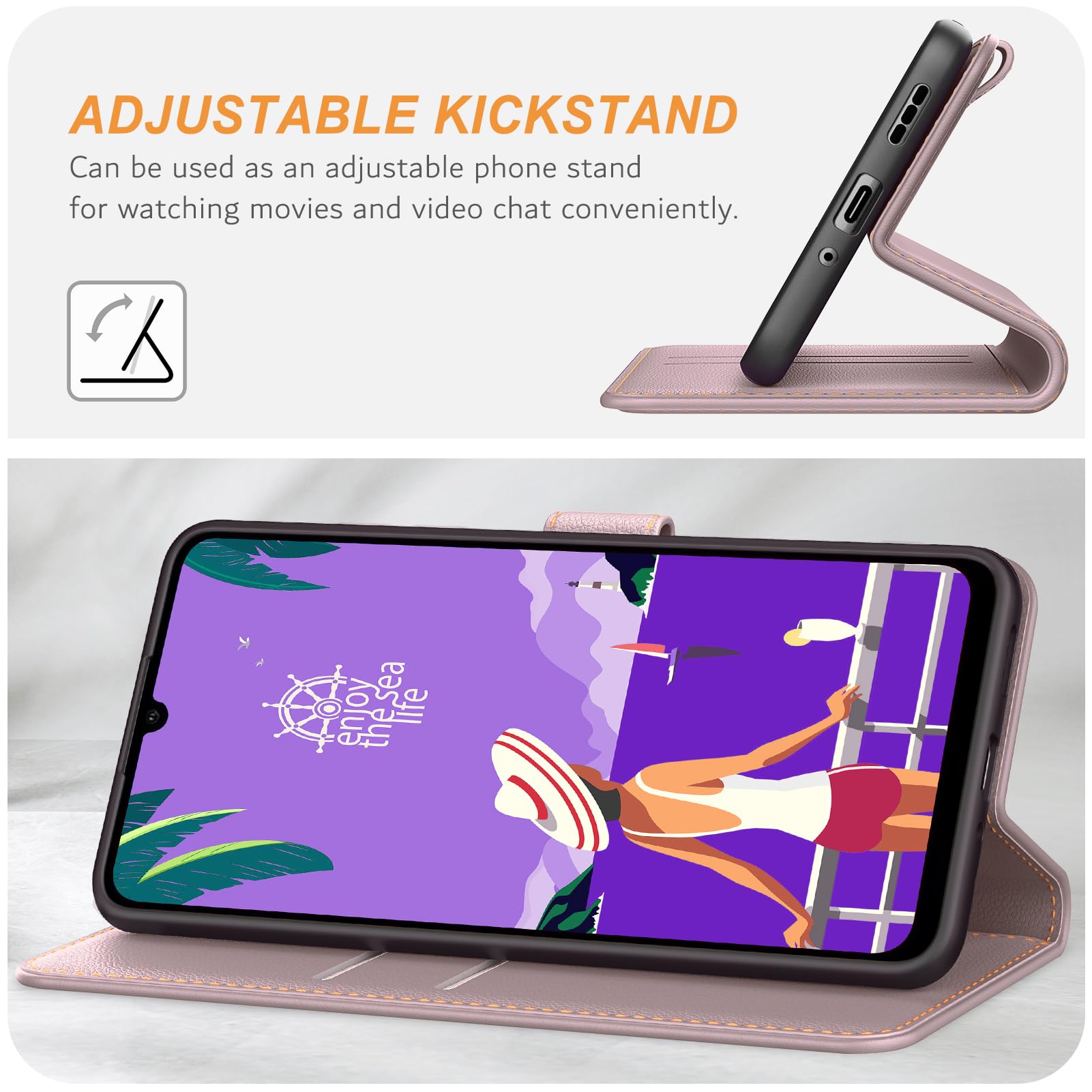 Ganbary Etui do Xiaomi Redmi 13C / Poco C65, [Etui ze skóry PU Premium] [Etui z klapką], etui ochronne do Redmi 13C / Poco C65 - różowe złoto