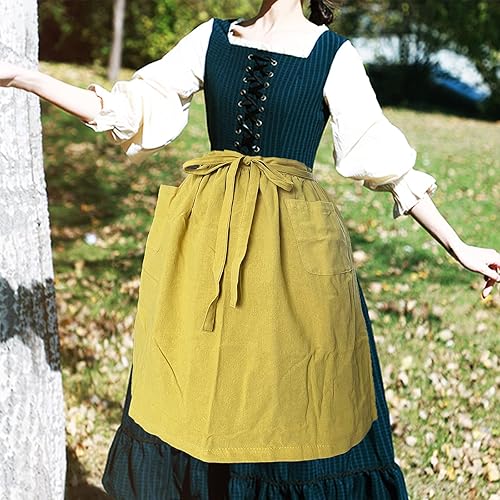 Miniatura 2 de Cityelf Delantal blanco vintage para disfraz de sirvienta, delantal blanco victoriano, 2 bolsillos, delantal de algodón con volantes para cocinar,