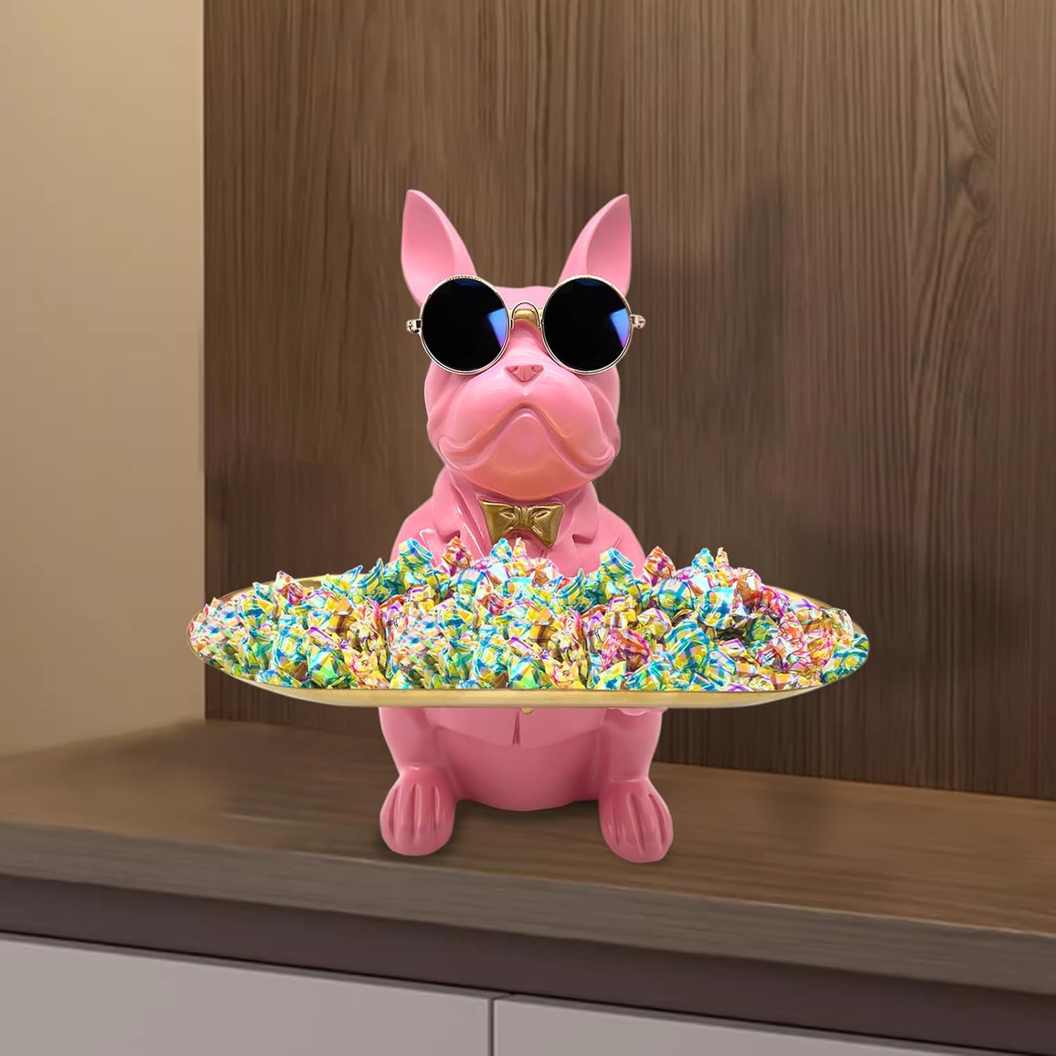 Bulldog Tray Statue, Sitting Bulldog Candy Dish Key Holder Bowl, Bulldog Accessories, Resin Statues for Office Desk Home Decor Figurines Entryway Table Decor (Pink) - Image 7