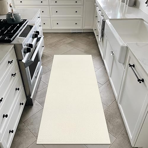 Miniatura 6 de LEEVAN Alfombra de cocina lavable de 2 x 4.3 pies, alfombra bohemia reversible de color blanco, alfombra de pasillo pequeña, alfombra de pasillo