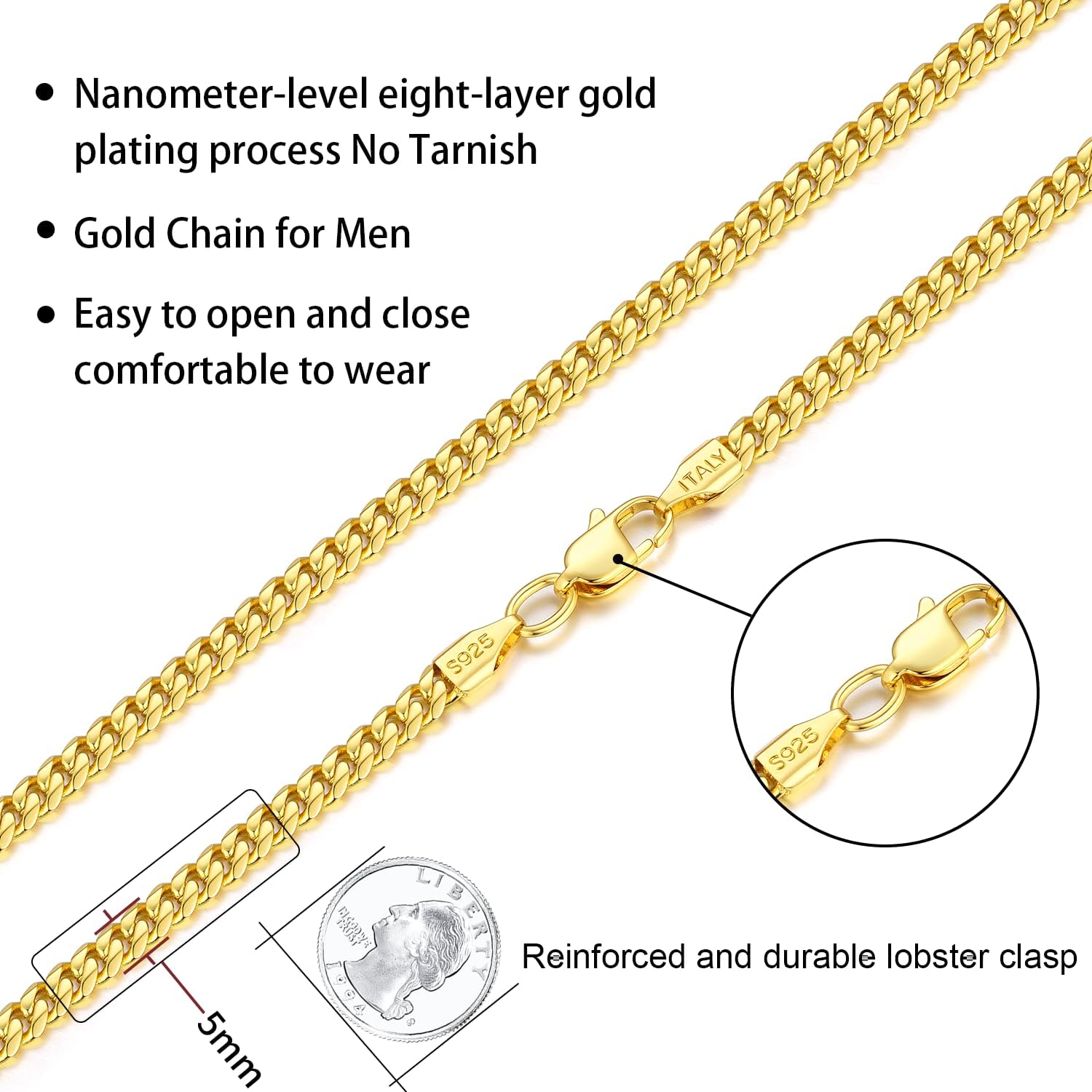 Trendy Silver/14K Gold Plated Diamond-Cut Cuban Link Chain for Men, Never Tarnish 4mm/5mm Stainless Steel Miami Cuban Necklace 16/18/20/22/24/26 Inch - Image 8