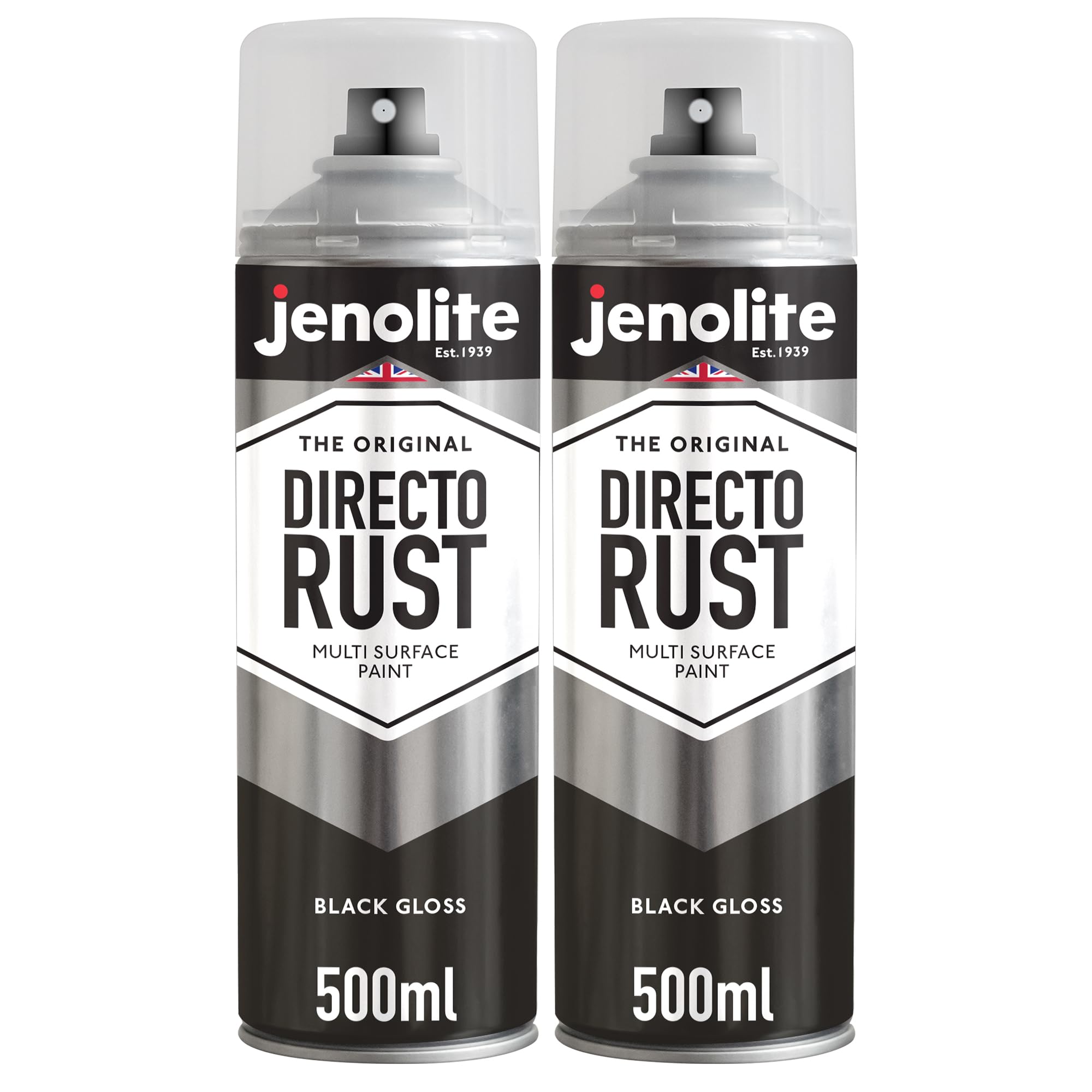 JENOLITE Directorust Gloss Spray Paint Black 2 x 500ml Multi-Surface