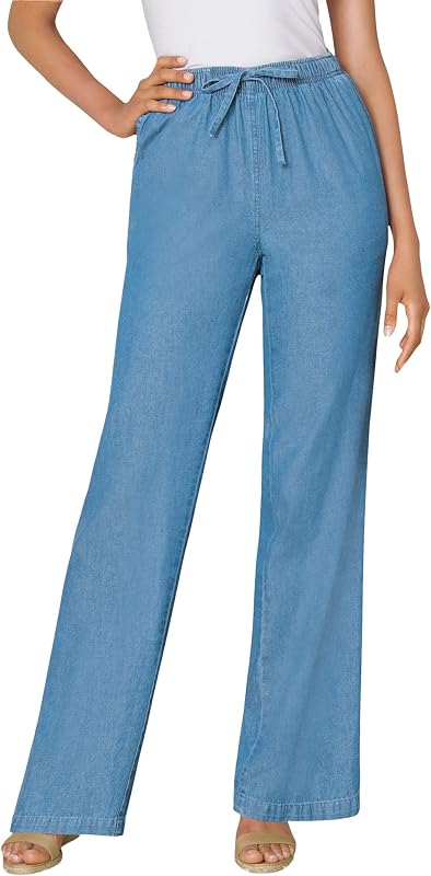 Woman Within Wide-Leg Drawstring Denim Pants