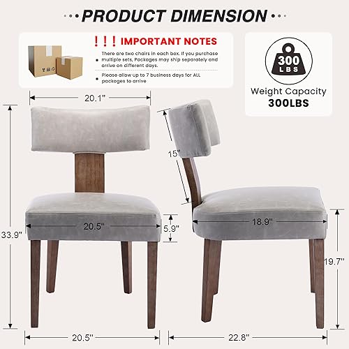 Miniatura 2 de HNY Juego de 2 sillas de comedor modernas de mediados de siglo, silla de acento tapizada en PU de estilo granja con respaldo curvo para cocina, con