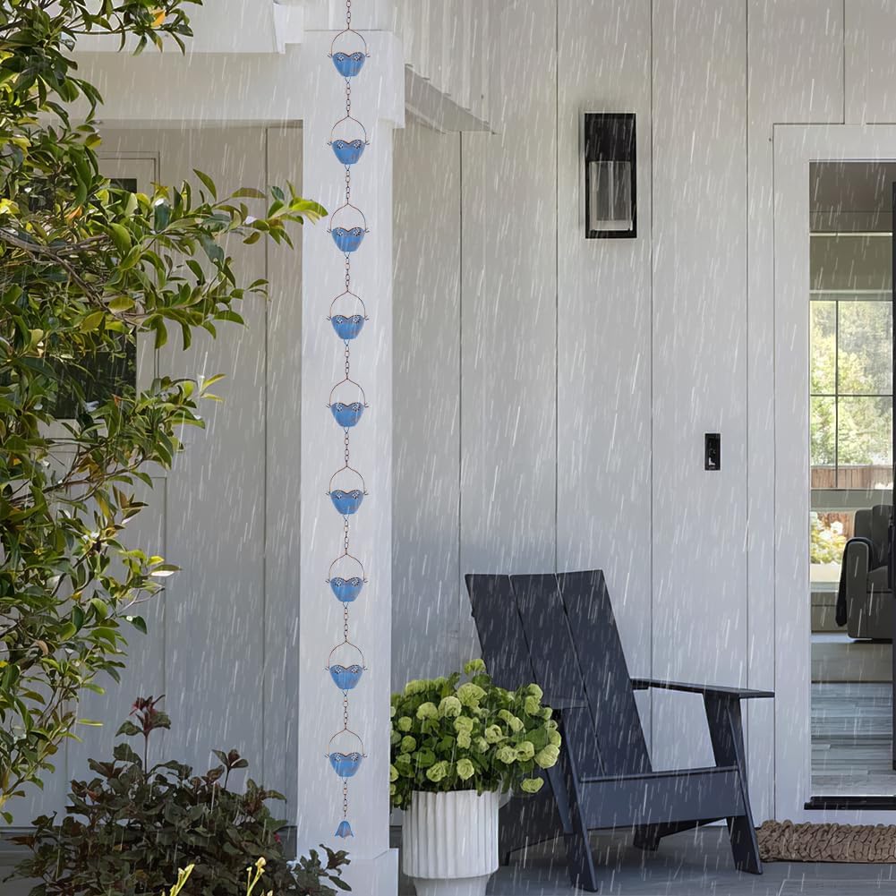 8.2ft Rain Chains for Gutters, Lotus Rain Chain with 10-Cup, Adjustable Rain Catcher Chain with Bell, Replacement Downspout for Gutters, Eaves, Drainage