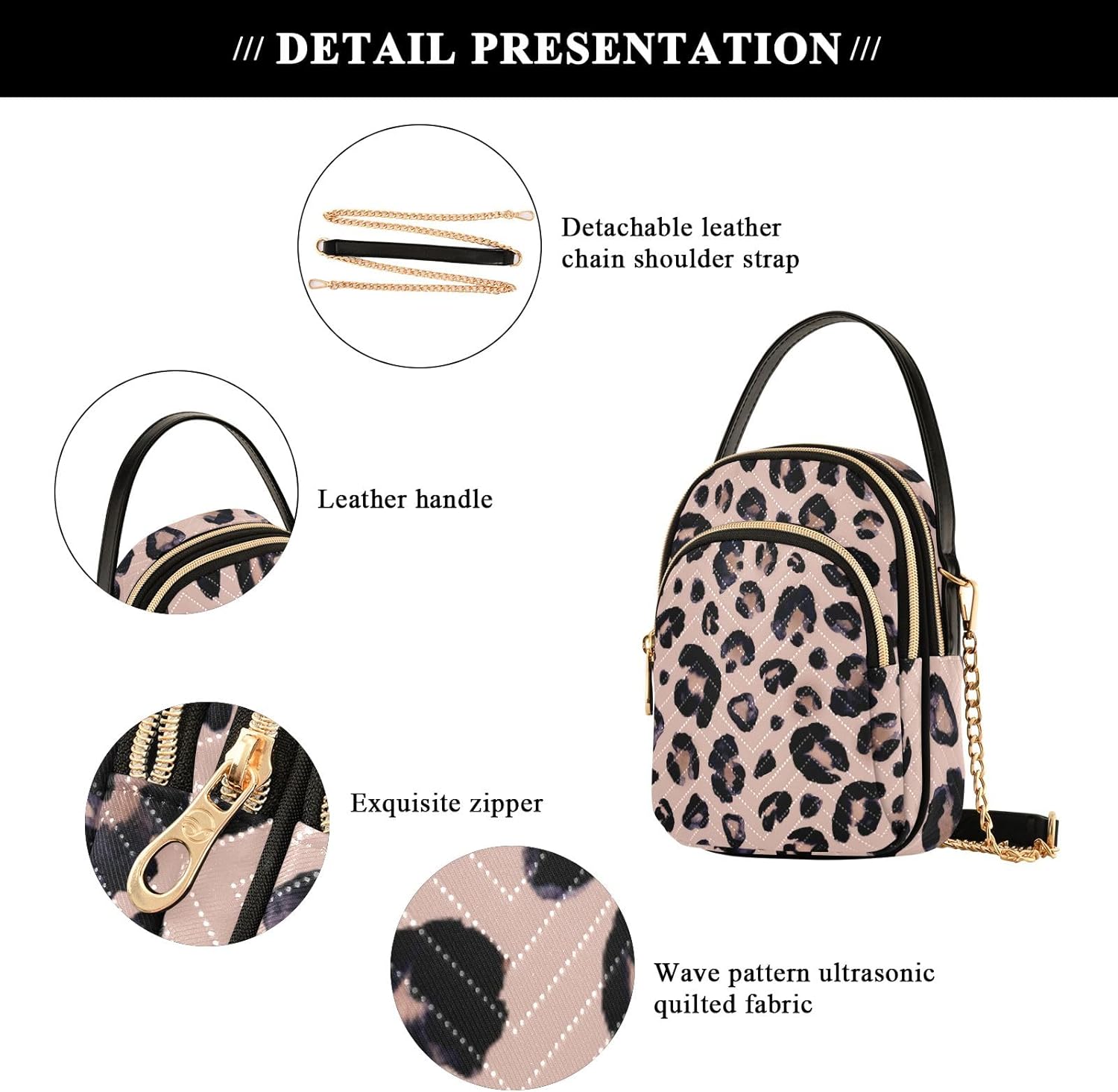 senya Pink Black Leopard Crossbody Handbags for Women Casual Leather Shoulder Phone Purse - Image 6