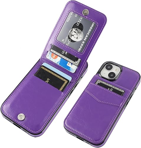 KIHUWEY Funda compatible con iPhone 15 con soporte para tarjeta de crédito, cierre magnético de cuero de alta calidad, función atril, funda