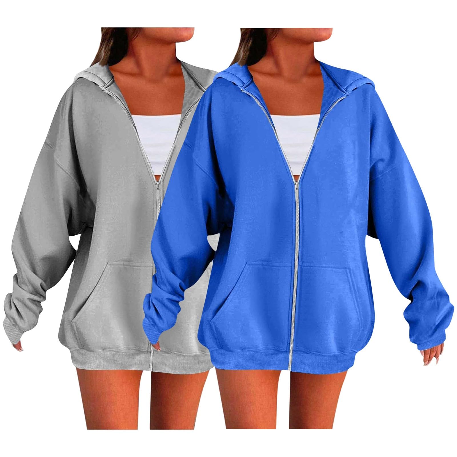 Felpa con cappuccio da donna con cerniera, felpa Oversize da donna, con cappuccio a due pezzi, camicia a maniche lunghe, top tinta unita, tasche, confortevole, casual, sport, output, campus, autunno