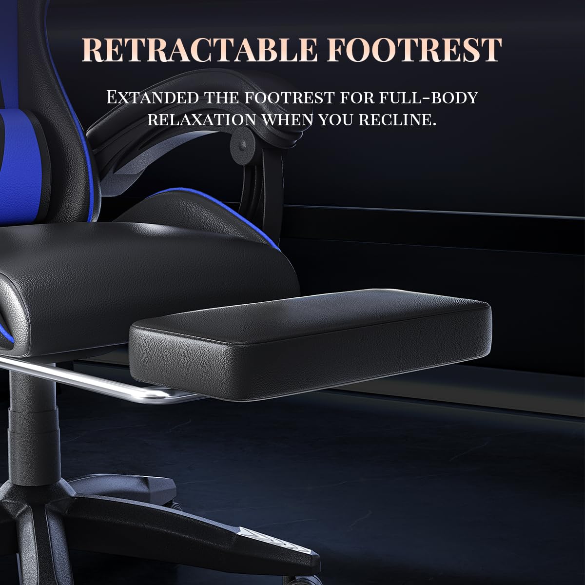 bigzzia Sedia Gaming, Sedie Ergonomica con Poggiapiedi per Videogiochi, Sedia da Gaming con Cuscino Lombare Massaggiante e Poggiatesta per Giocare, Studiare e Lavorare in Ufficio (Blu)