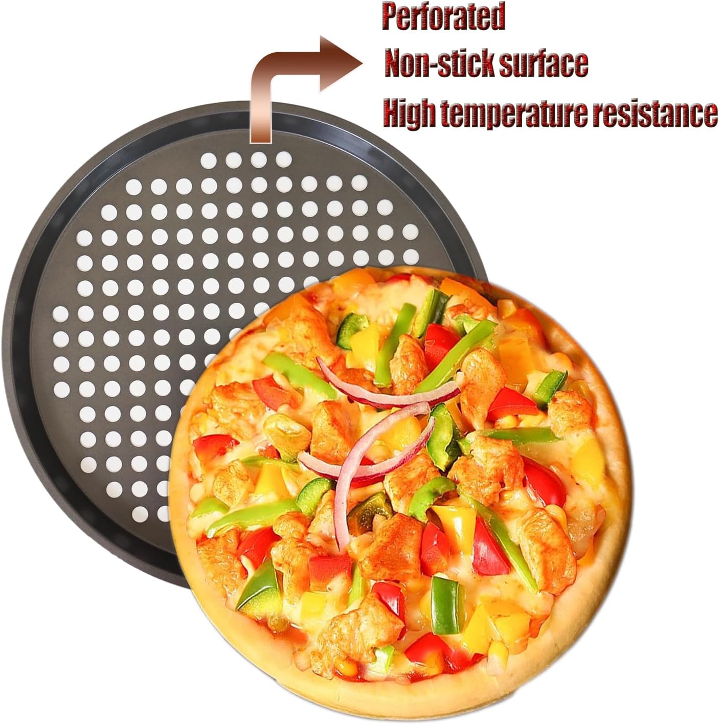 2 Pack Pizza Pan with Holes, Pizza Tray for Oven, Carbon Steel Perforated Pizza Pans, Nonstick Round Pizza Baking Pan for Frozen & Homemade Pizza Home Kitchen Restaurant - 11 Inch, Black - Image 3