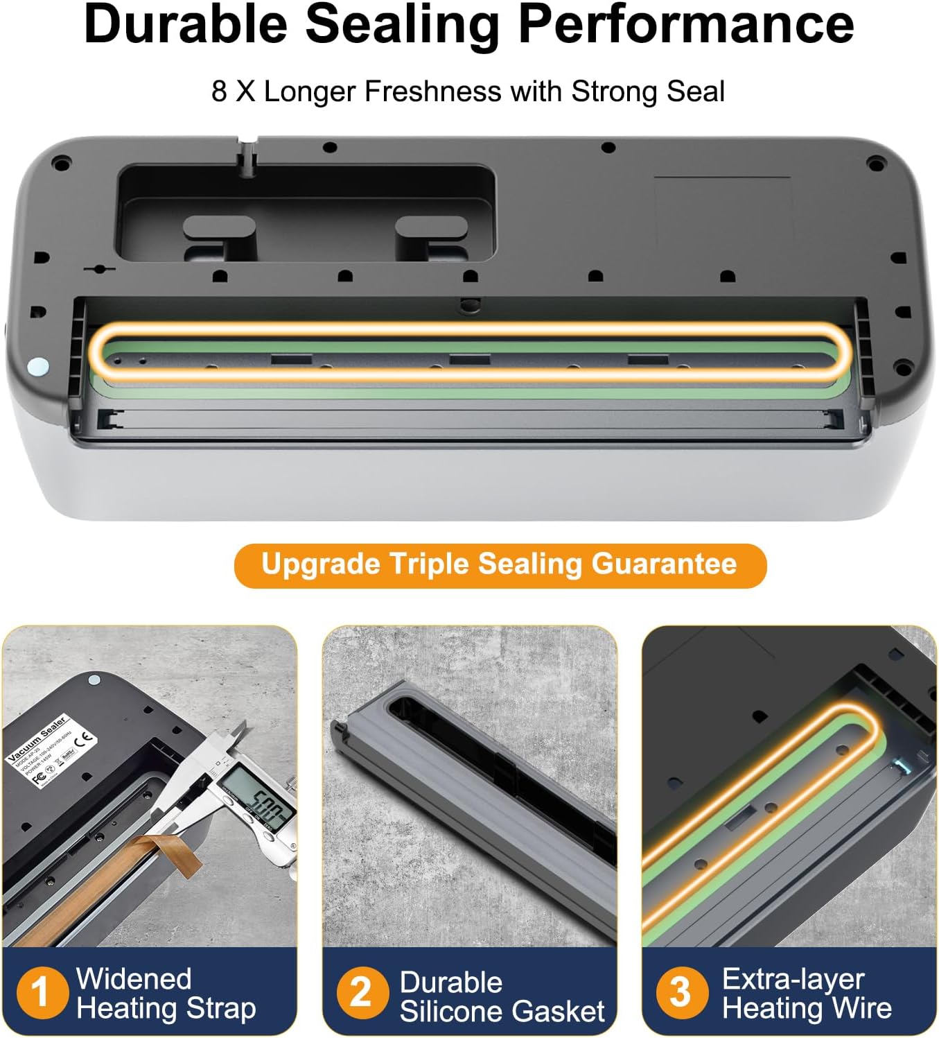 Automatic Vacuum Sealer Machine - Kitchen Gifts for Mom, 85Kpa Powerful Suction for Dry and Moist Food Preservation, External Hose & Bag Cutter, Leakproof Seal, Self-Cleaning Mode - Image 6