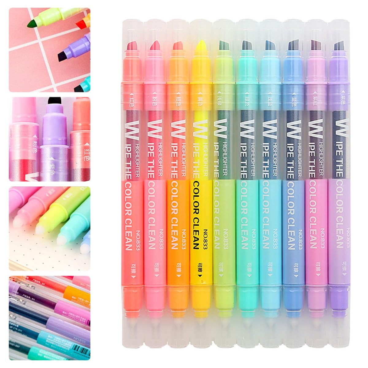 STOBOK 30pièces Stylos Surligneurs Effaçables Double Tête Colorés Pour Étudiants Kit De Fournitures Scolaires Multifonctionnel