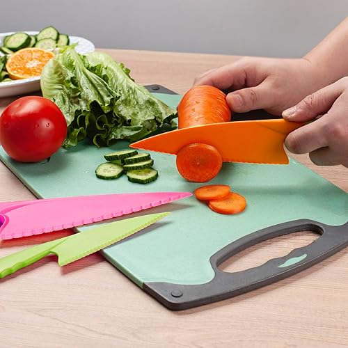 Miniatura 5 de NANXJIUR Juego de 8 cuchillos de cocina de nailon de plástico para niños, cuchillos de cocina y hornear, cuchillos seguros para pan sin BPA,