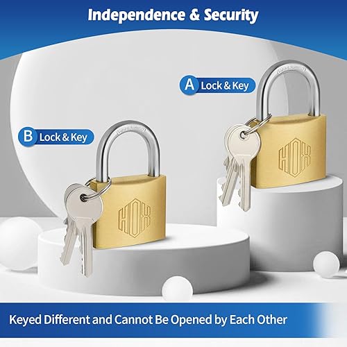 Miniatura 3 de HOX Candado de latón macizo con llave diferente con cuerpo de 1-916 pulgadas de ancho, cilindro de latón, para cerrojo, cobertizos, vallas,