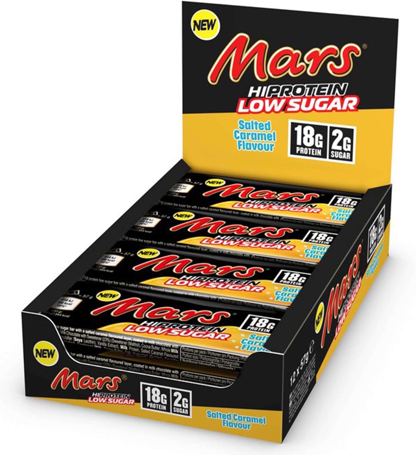 Mars Salted Caramel Low Sugar Chocolate Protein Bars (12 x 57g), High Protein Energy Snack, 18g Protein