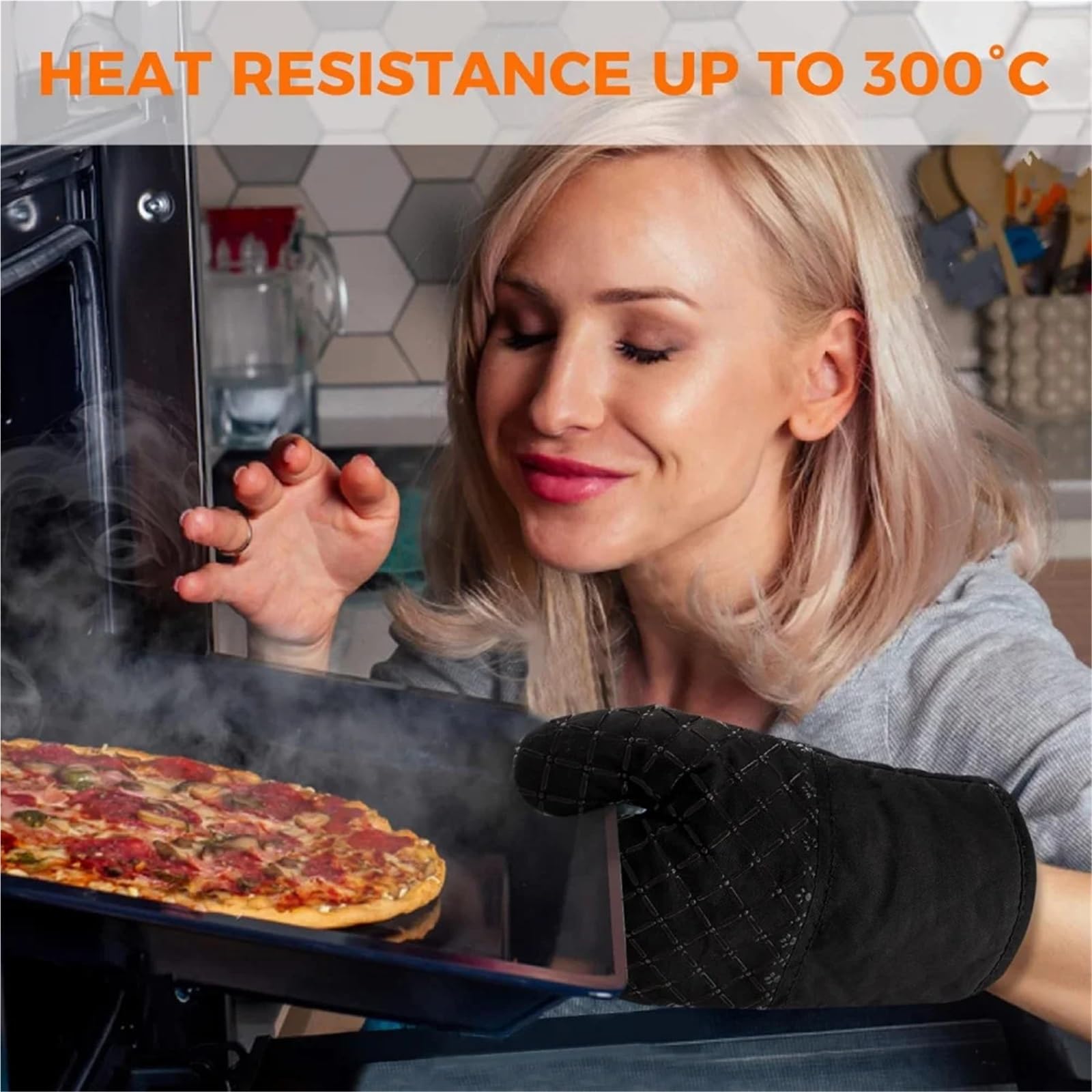 Ensemble de 4 Gants Four et Coussinets poêle, d'isolation Thermique Cuisine 500 °F, antidérapants à Rayures en Silicone, résistant la Chaleur pour Cuisine