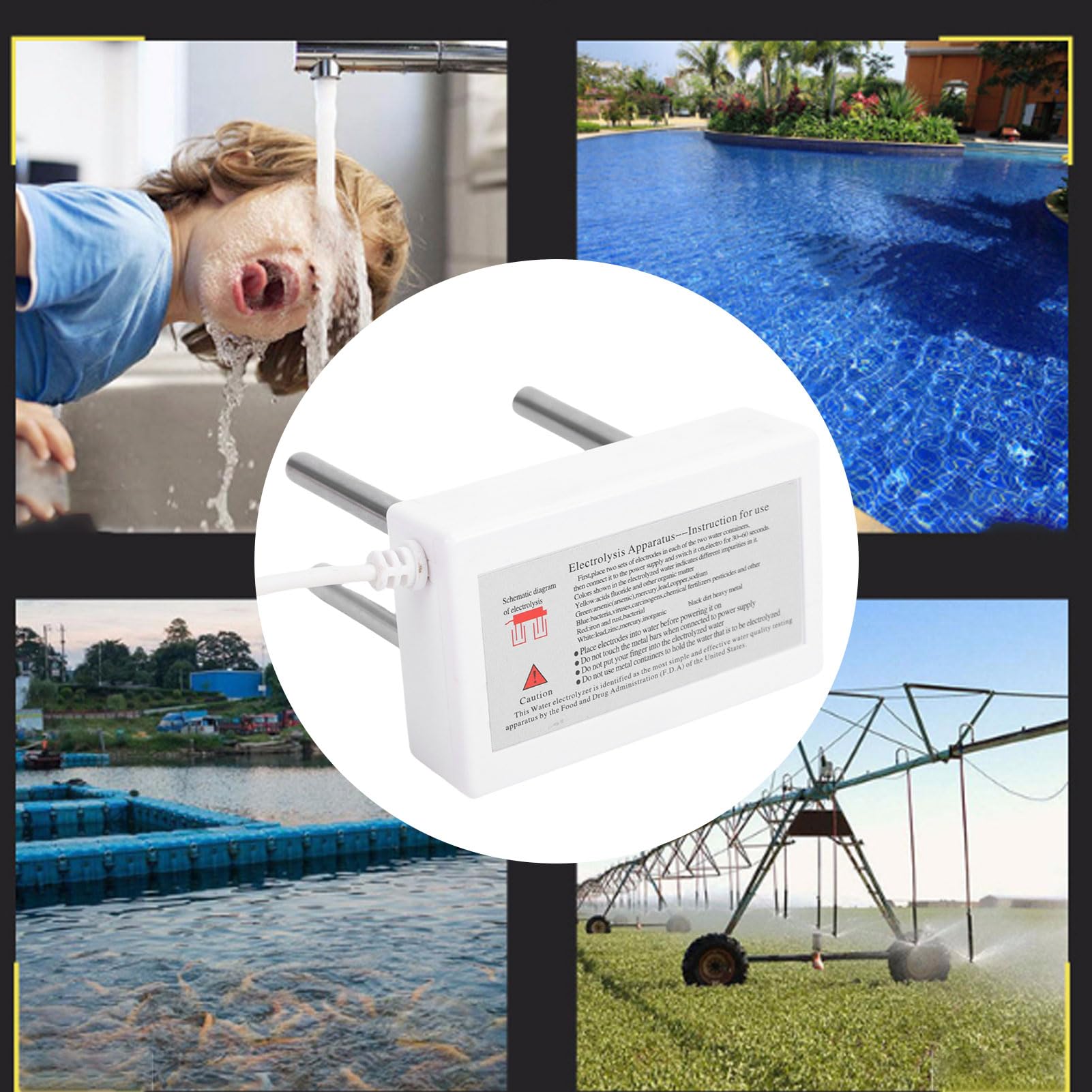 Bewinner Electrolizador de Calidad del Agua para el Hogar, Herramienta Portátil de Electrólisis TDS con Barra de Hierro, Analizador de Pureza de Agua Rápido y Preciso para Grifo, (Enchufe europeo