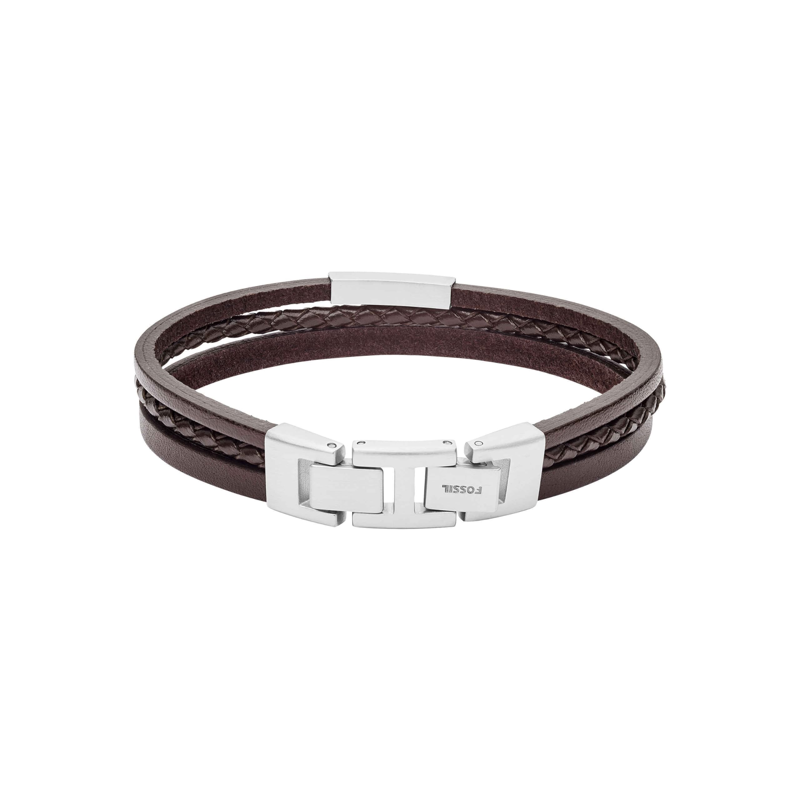 FOSSIL Bracelet homme acier inoxydable cuir fermoir rabattable