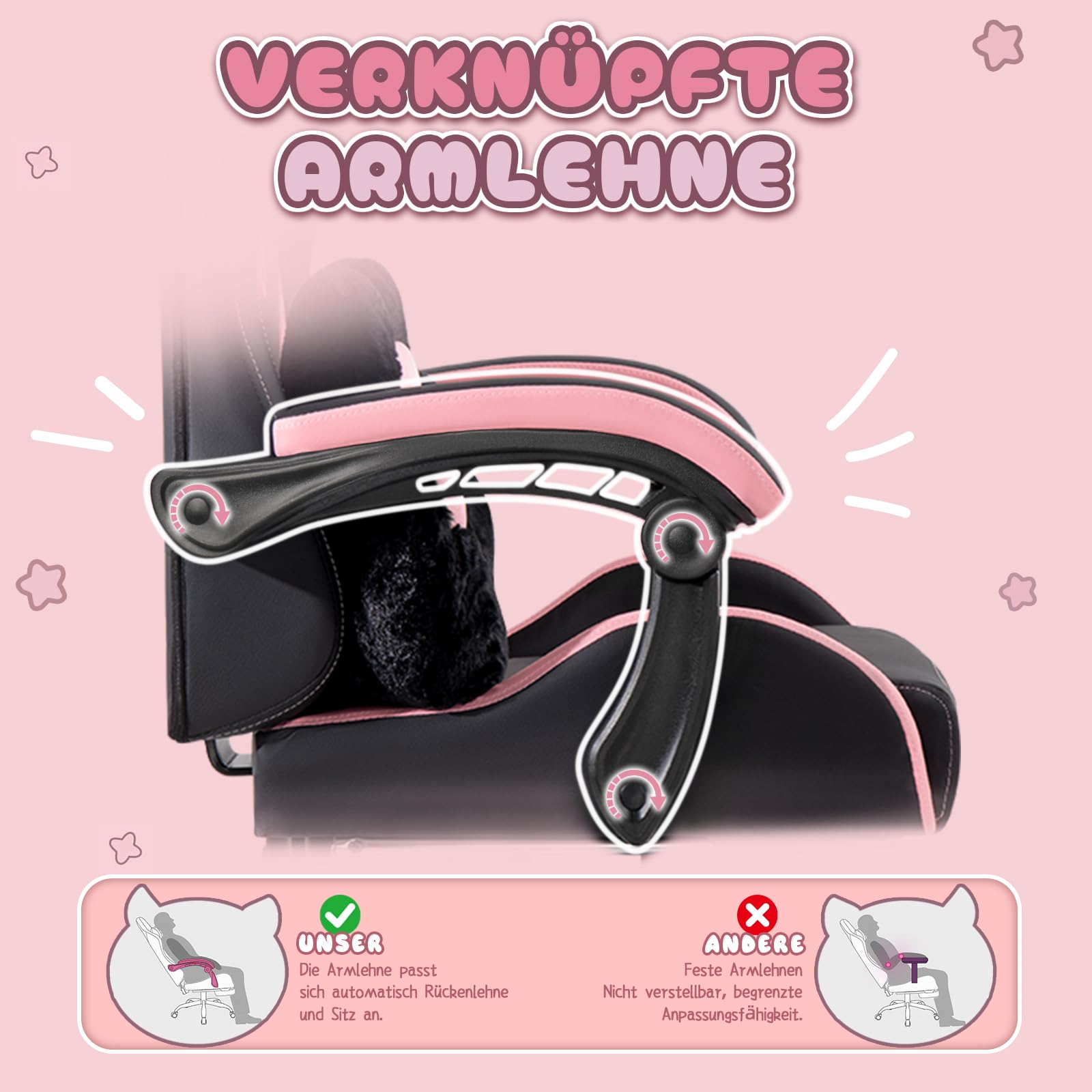 Waleaf Gaming Stuhl mit Fußstütze, Ergonomischer PC-Stuhl, Gamer Sessel aus Leder mit Lendenkissen Kopfstütze, Verstellbarer und Drehbarer Schreibtischstuhl für Erwachsene, Teenager, 140KG, Schwarz