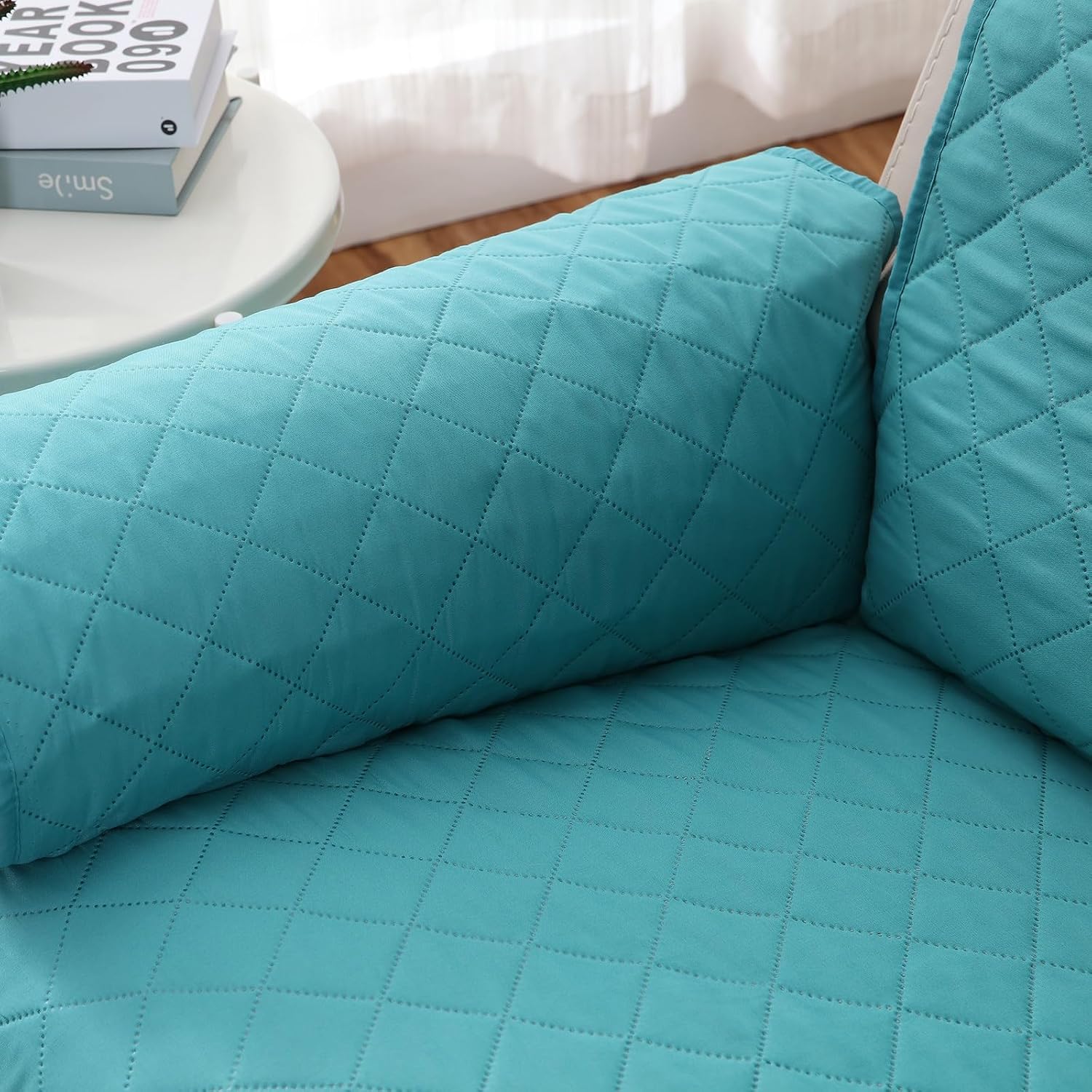 XJHKG Recliner Chair Cover Pad, 1 Seater Stretch Armchair Sofa Cushion Slipcover with 2 Tightening Straps and Adjustable Buckles (Color : Turquoise)