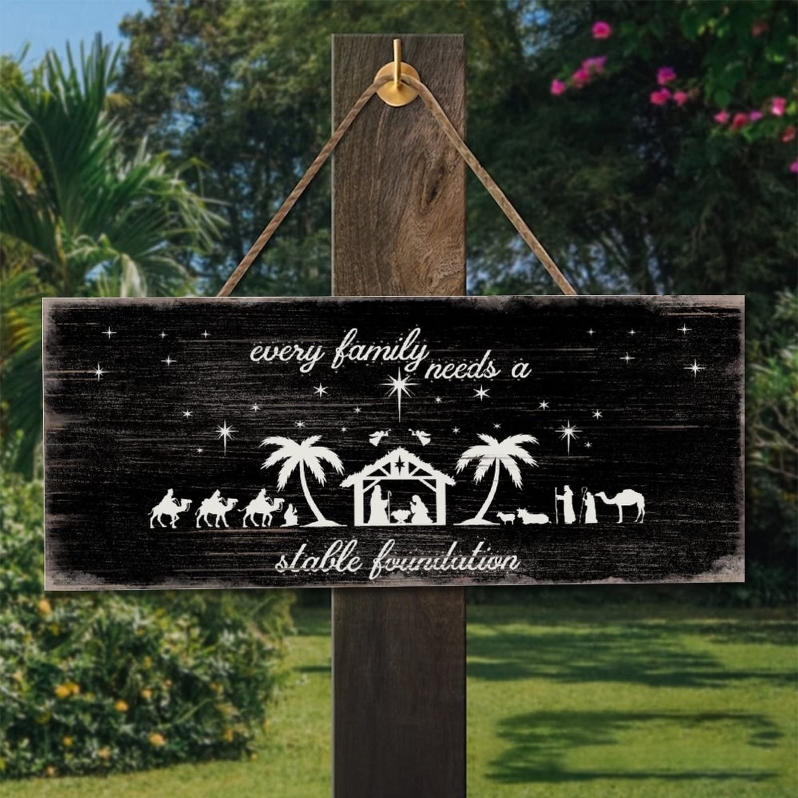 Panneau en bois Noël stable foundation decoration murale de 25x60cm pour salon