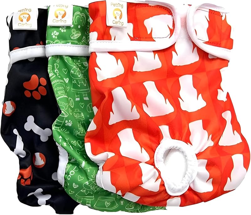 PETTING IS CARING Dog Diapers Washable & Reusable Female and Male Dog Diapers Materials Durable Machine Washable Solution for Pet Incontinence and Long Travels - 3 Pack Set (L, New)