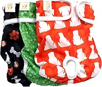 Fralda Cachorro Fêmea Reutilizáveis 3 Pcs Petting Is Caring - Materiais Duráveis ​​Solução lavável na máquina para incontinência de animais de estimação e viagens longas (NEW DESING, XS)