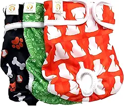 Fralda Cachorro Fêmea Reutilizáveis 3 Pcs Petting Is Caring - Materiais Duráveis ​​Solução lavável na máquina para incontinência de animais de estimação e viagens longas (NEW DESING, XS)