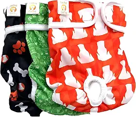 Fralda Cachorro Fêmea Reutilizáveis 3 Pcs Petting Is Caring - Materiais Duráveis ​​Solução lavável na máquina para incontinência de animais de estimação e viagens longas (NEW DESING, XS)