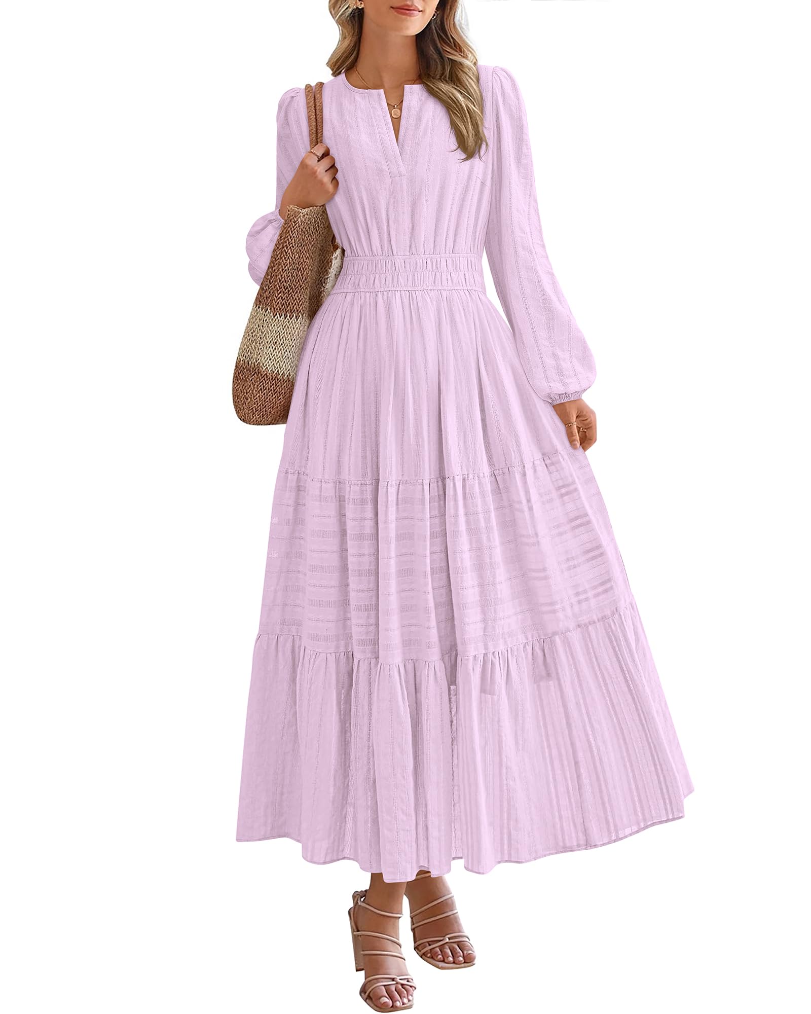 BTFBM Womens Fall 2026 Casual Midi Maxi Dresses,L,Light Pink Purple