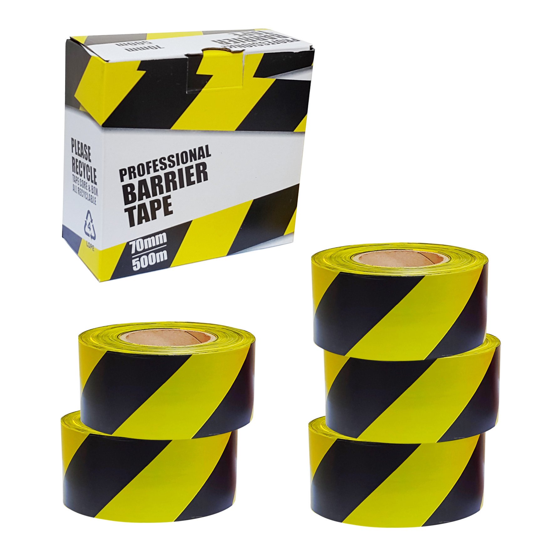 True Products Black/Yellow 5 X Professional Barrier Hazard Safety Warning Tape - & 70Mm X 500M