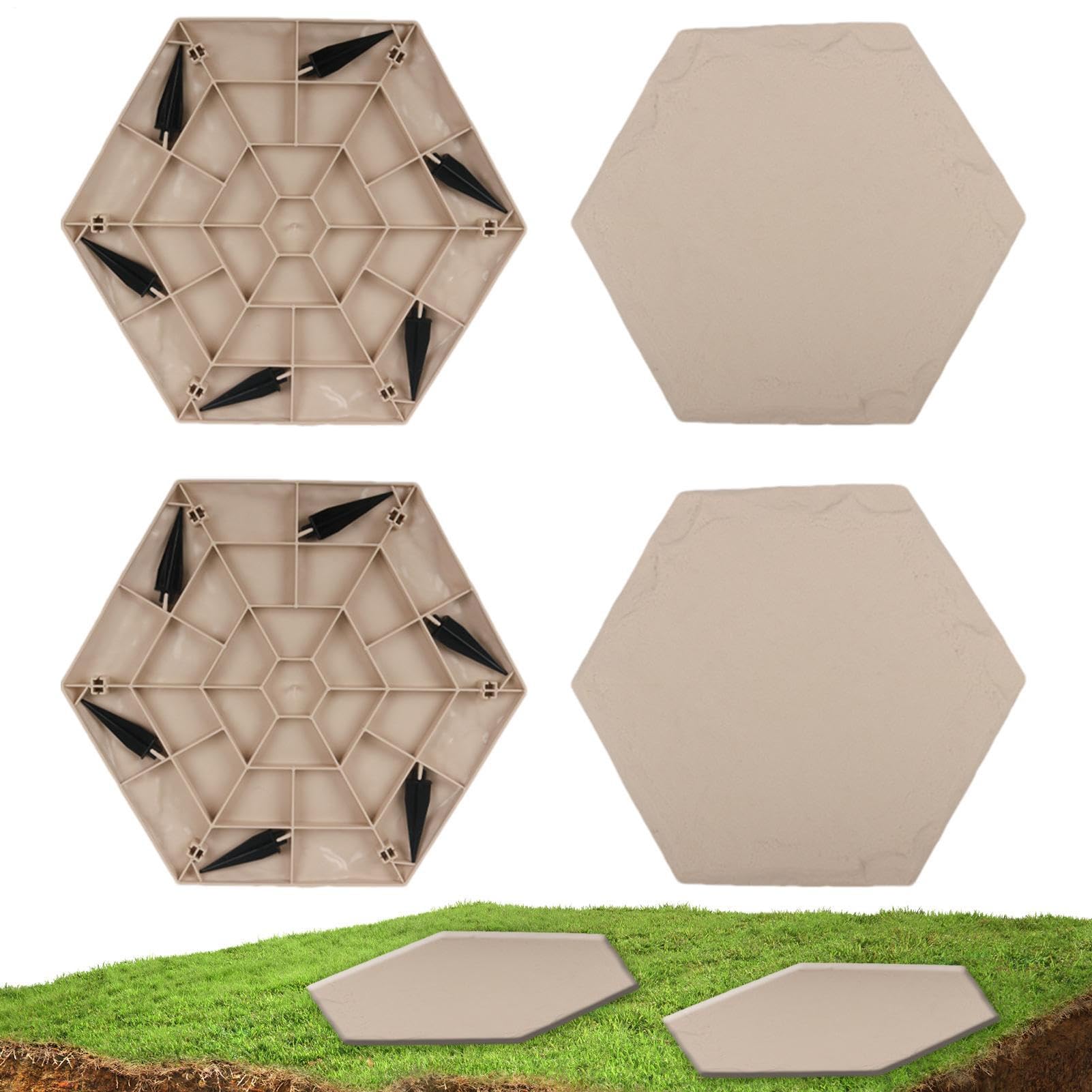 Juego de 4 piedras decorativas para el jardín, con estaca para el jardín, juego de 4 estribos de resina, para césped y parterres, un bonito diseño de jardín