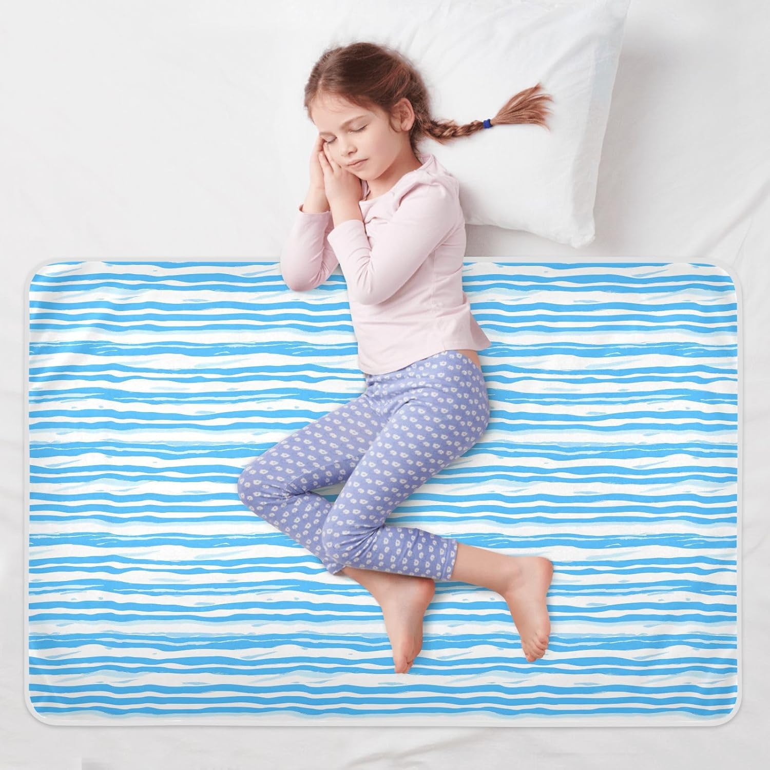 Blue White Waves Extra Large Resuable Training Pee Pads for Kids Waterproof Washable Potty Training Pads Breathable Cradle Mattress for Infant Toddler , 52" L x 34" W