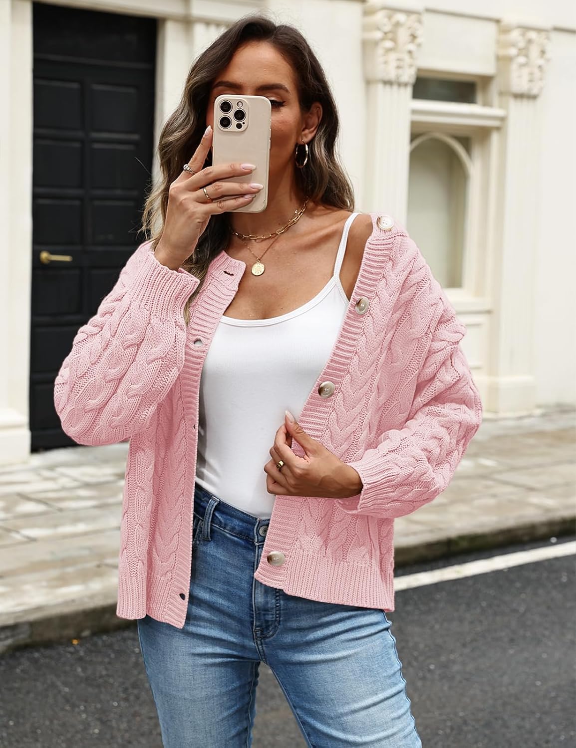 VIMPUNEC Fall Cardigan Sweaters for Women Casual Cable Knit Button Down Jackets Long Sleeve Open Front Outwear Coats - Image 3