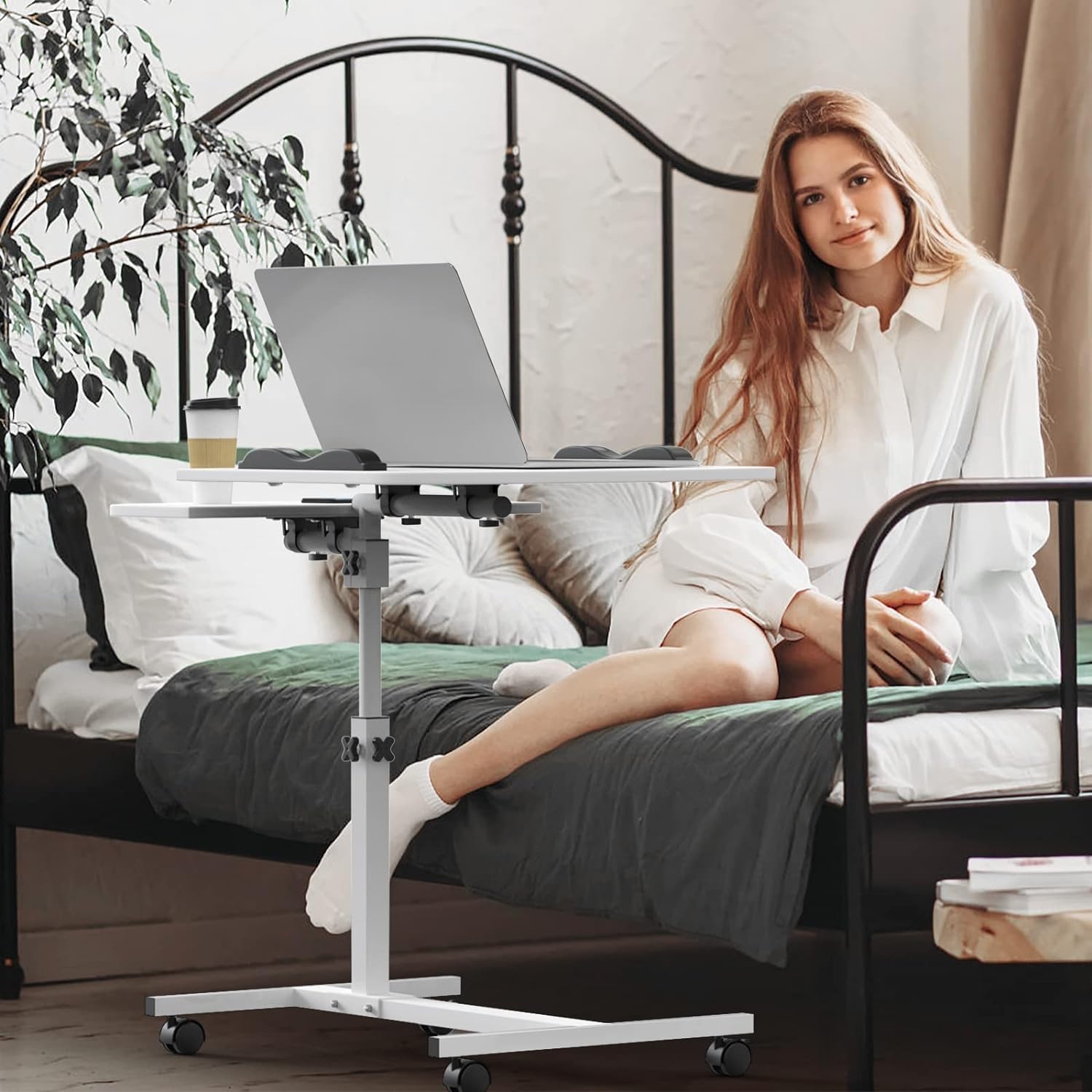 Wohenster Table de Lit à Roulette Réglable Hauteur Bureau Mobile