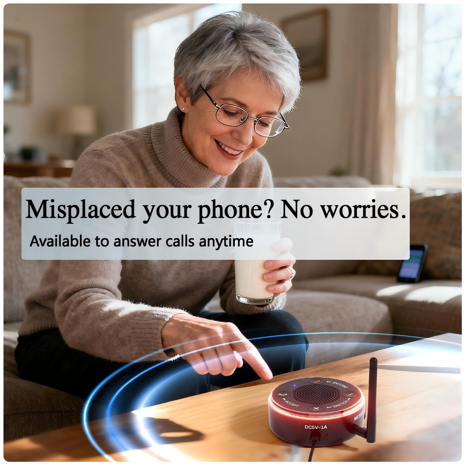 PebblePulse Amplificatore per altoparlante del telefono, suoneria esterna per telefono cellulare con suoneria forte e allarme flash LED, rispondere direttamente alle chiamate, ideale per uso domestico