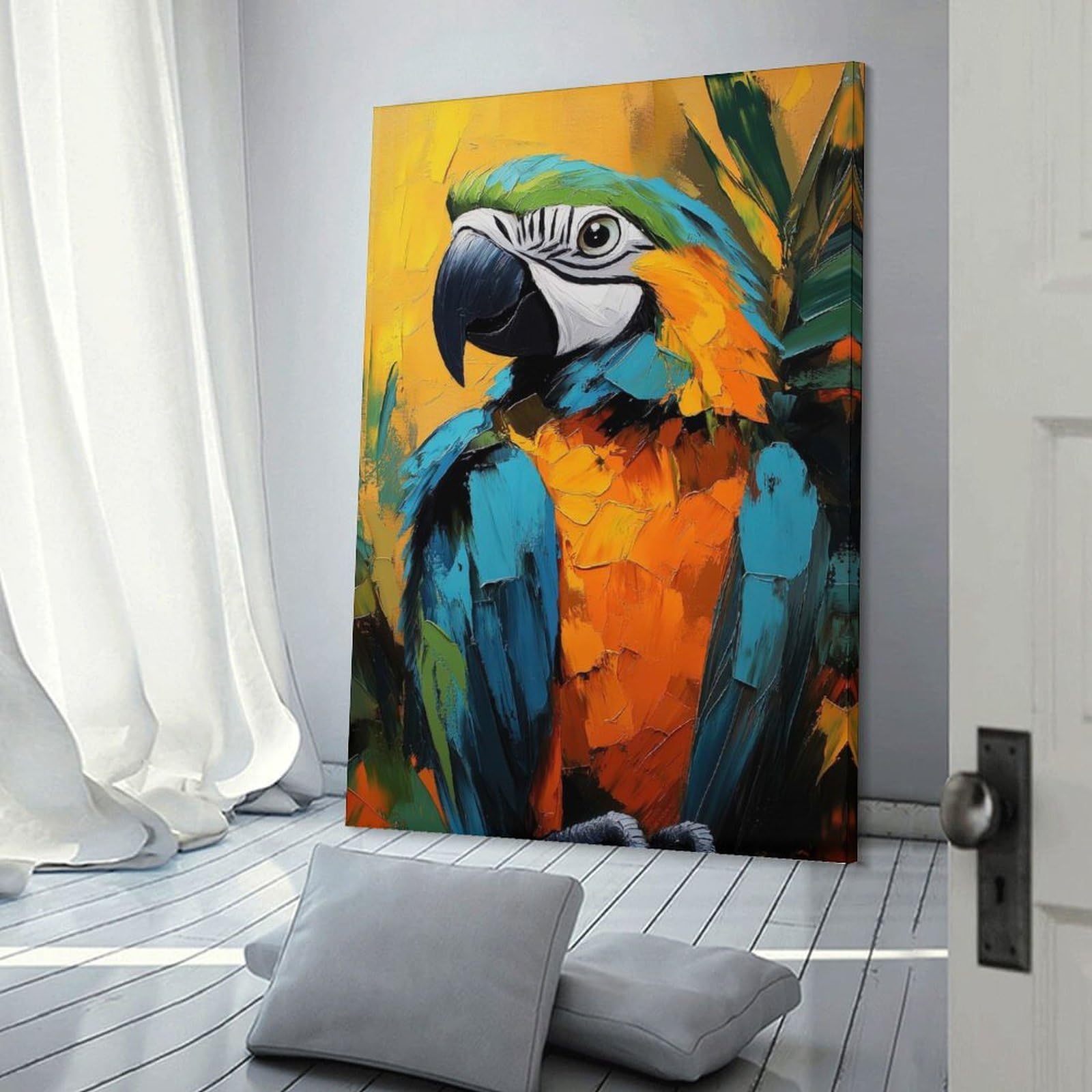 Junmoney Decorative Canvas Print Colorful Parrot Painting, 24x36inch(60x90cm), for Home Office, Desk Area Or Studio, Home Office Artwork with Decorative Appeal