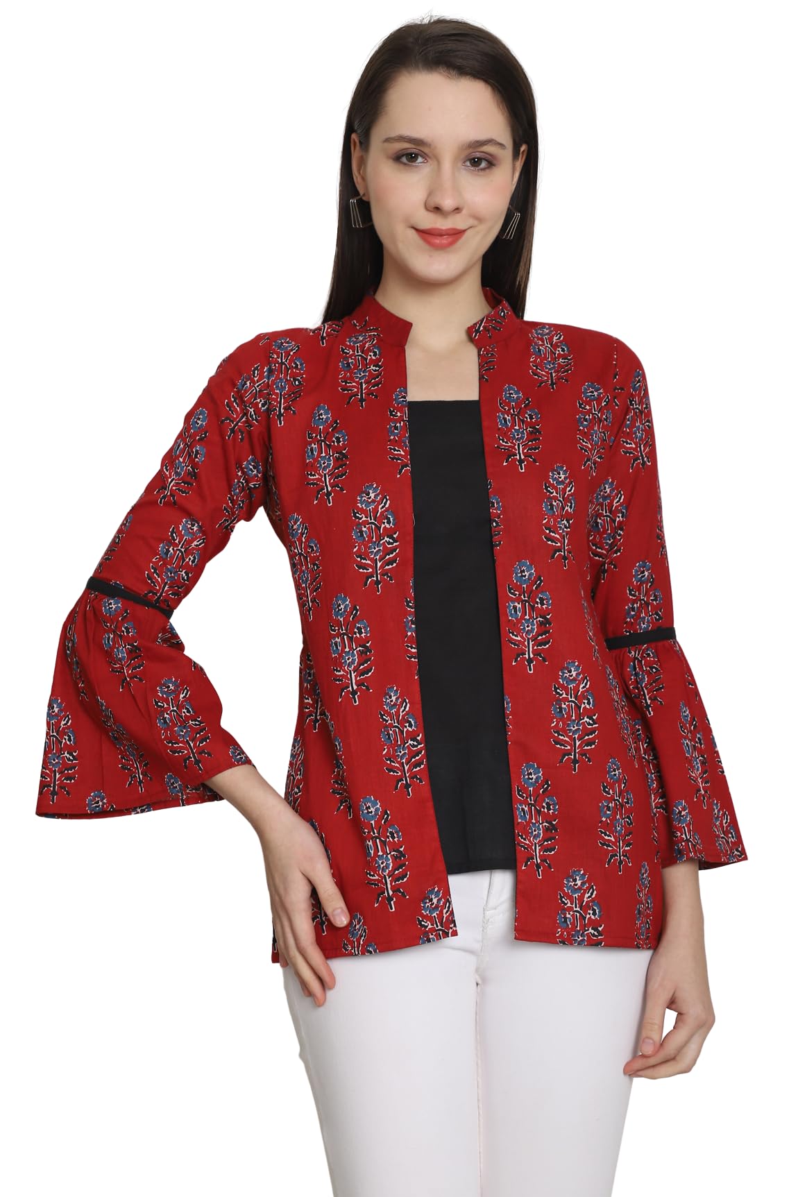 rajnandini Women's Maroon & Black Pure Cotton Jaipuri Printed Short Top (JOPLJPR738-P)-picture-39