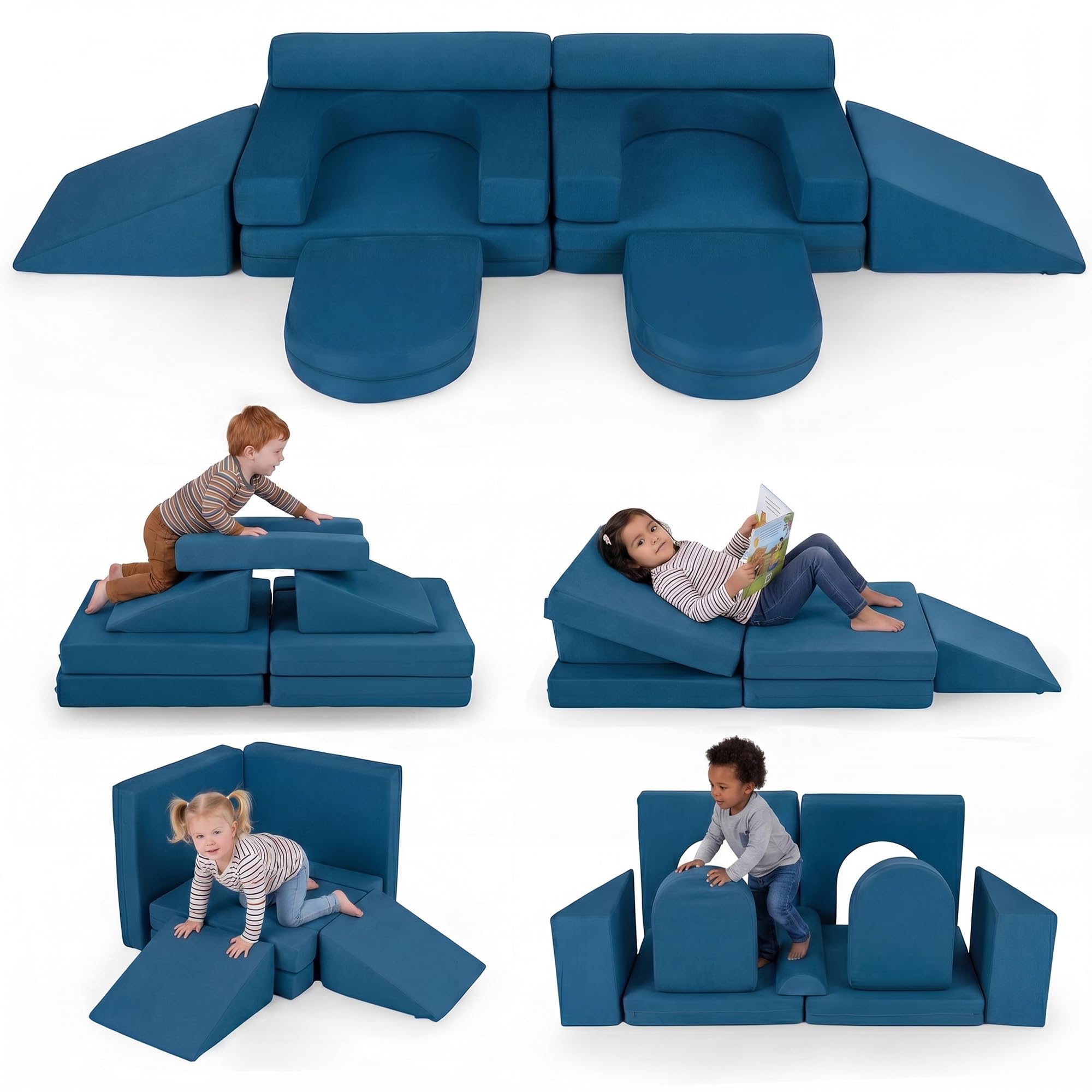 Lifezeal - Sofá infantil modular de 10 piezas, sillón infantil convertible de espuma con tejido de ante suave y fundas con cremallera lavables a máquina, sofá de juego plegable para bebé de 3 años