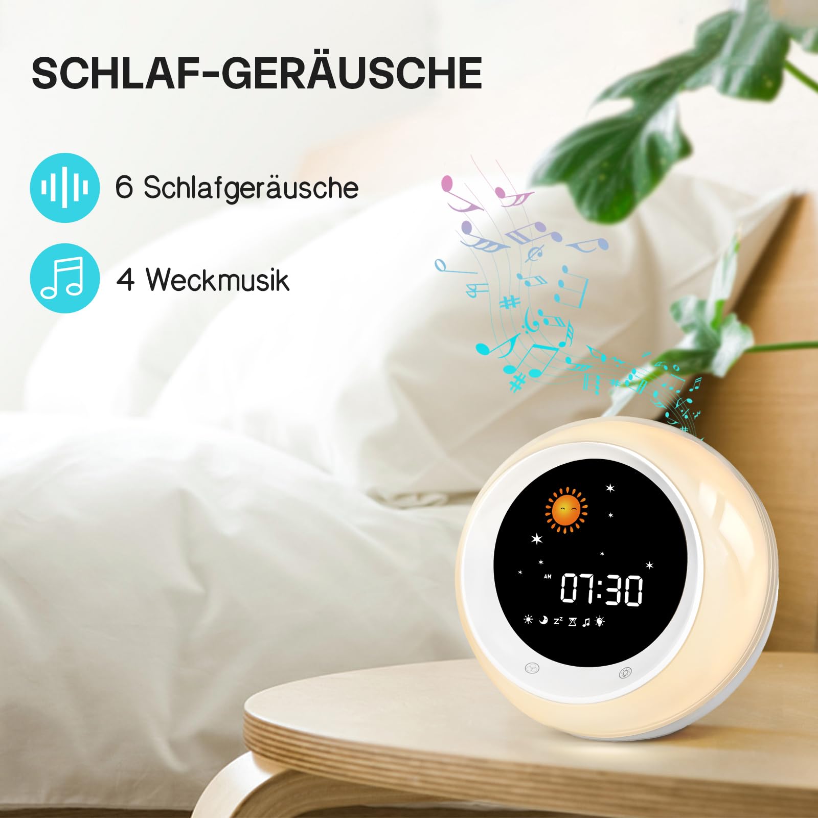 Kinderwecker, Schlaftrainer Kinder mit 9 Nachtlichtern, Soundmaschine, Snooze und Timer, Digitaler Wecker Kinder für Jungen und Mädchen